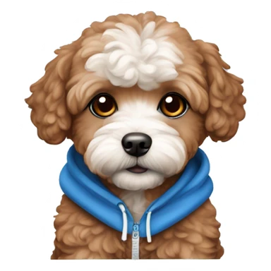 Dog maltipoo red brown color with cutie eyes in blue hoodie sticker
