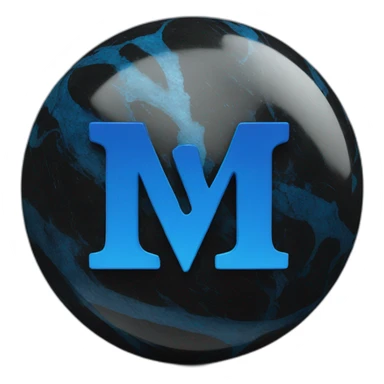 big blue "W" letter icon on a black marble ball sticker