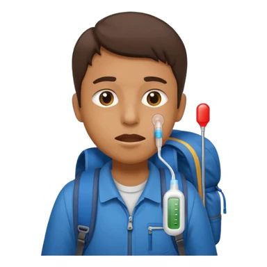 person travelling with backpack and a fever thermometer in there mouth sticker