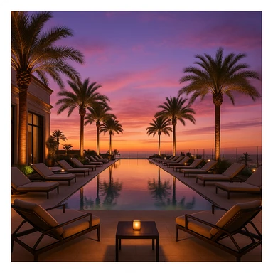 5 star hotel, rooftop pool, palm trees, sunset, luxury vibe sticker