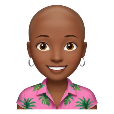 create an emoji of Sky in mamma Mia but with short almost bald dark brown hair, dark skin, dark brown eyes and an orange and pink tropical shirt with short sleeves sticker