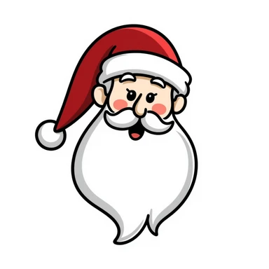 Santa head with long white beard, rosy cheeks, twinkling eyes and red hat sticker