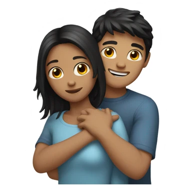 boy-black-hair hug girl with brown-hair sticker