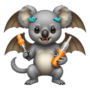 Koala with bat wings and fangs , wearing Nike dunks  holding a vape sticker