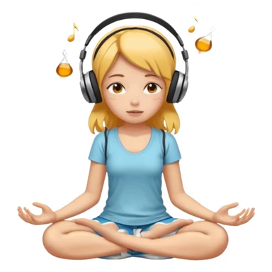 A girl is sitting cross-legged in a meditation pose, wearing headphones and listening to music. The song is so good that honey is dripping from her ears, and her expression is completely dazed because she’s enjoying the music so much. sticker