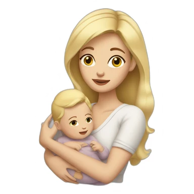 woman with blonde hair and brown eyes holding baby sticker