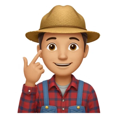 combination of these 👨‍🌾😄 with 🤔 gesture; a and under his face and thinking sticker