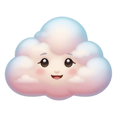 Cinematic tiny snuggly cloud, soft fluffy texture, gentle glowing edges, cute blushing cheeks, floating peacefully in a pastel sky, warm and dreamy. sticker