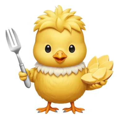 a yellow chick with a butter knife sticker