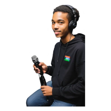 YouTube channel creator with a microphone and computer setup sticker