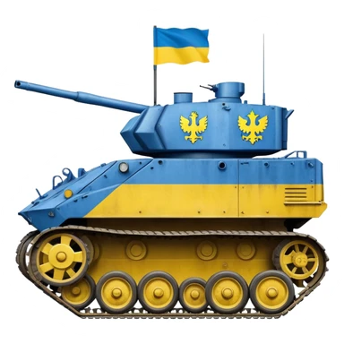 Tank with Ukrainian blue and yellow flag colors, military combat vehicle sticker