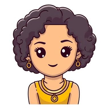 Girl with curly 4c black hair and dark brown eyes and false lashes and gold bangle earrings  sticker