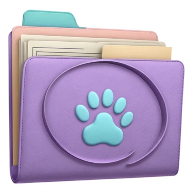 a pastel folder of documents with a pawprint on it sticker