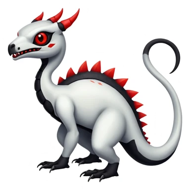 a white exotic edgy vernid-fionbr-Fakémon-creature, with black belly and red eyes, full body sticker