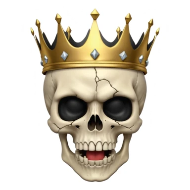 Demonic 3D skull holding its head by its hand in shock, mouth open, wearing a golden crown, dark horror vibe sticker