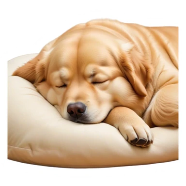 Cinematic Meme-Worthy Chubby Sleeping Golden Retriever Portrait Emoji, Head resting peacefully with a contented smile, showcasing a delightfully chubby build and a luxuriously soft golden coat, eyes shut in a serene nap, Simplified yet hilariously adorable features, highly detailed, glowing with a soft, drowsy light, high shine, relaxed and utterly lovable, stylized with an air of playful laziness, bright and heartwarming, soft glowing outline, capturing the essence of a comically sleepy companion, so meme-worthy it feels like it could instantly become the next viral sensation of adorable slumber! sticker