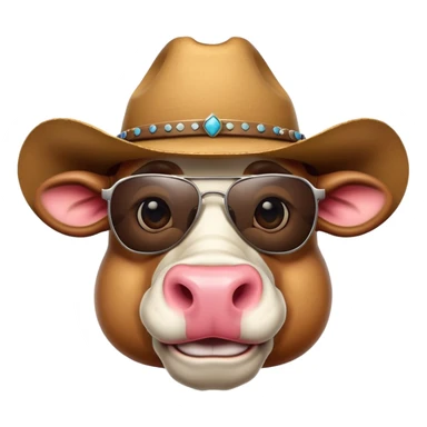 friendly anthropomorphised bull head wearing sunglasses and a cowboy hat sticker