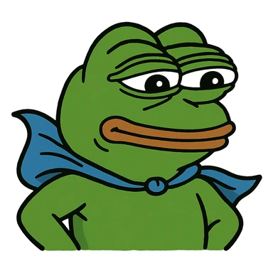 Pepe the Frog as a superhero with a cape, meme style sticker