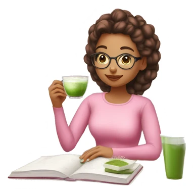 Pink Pilates girl drinking matcha latte and studying for Economics exam  sticker