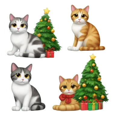 Four different cats sitting under a Christmas tree  sticker