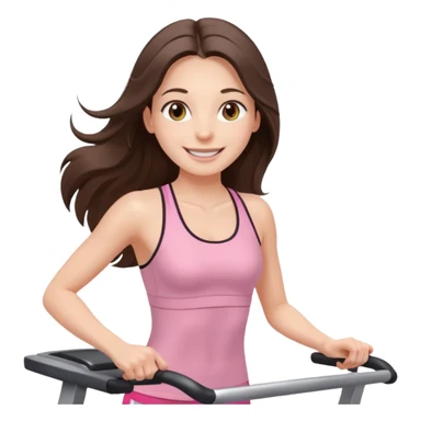 happy long haired brunette girl hazel eyes in light pink on treadmill  sticker