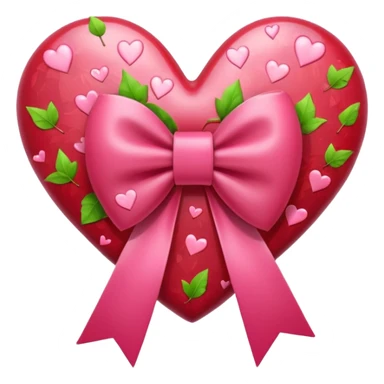 heart with falling leaves, pink bow with heart pattern on the bow, apple emoji style sticker
