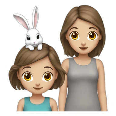 White Girl brown hair anD two Grey bunnies sticker