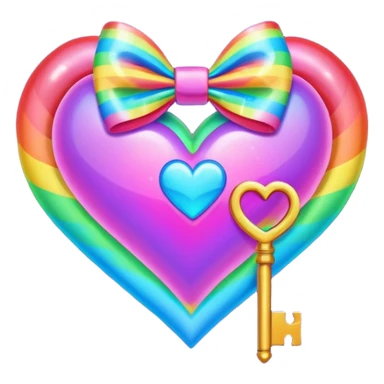 neon heart with a rainbow bow with heart pattern on the bow and a key sticker