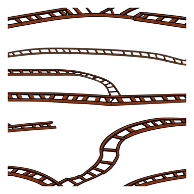 cartoonish rusty railway track, exaggerated rust patches, bent rails, playful, colorful sticker