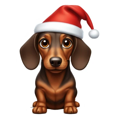 Brown dog dachshund with a Santa Claus hat sticker
