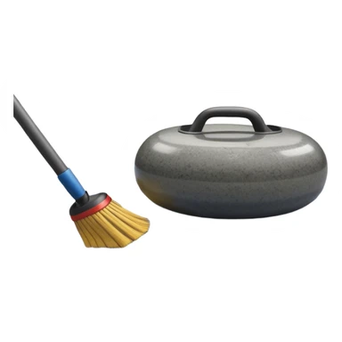 An icon showing a detailed close-up of a curling stone sliding across the ice, with a broom in motion beside it. The background features an indoor stadium with cheering spectators on the stands. Transparent background captures the strategy and focus of curling. sticker