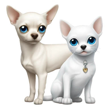 white cat blue eyes standing next to tan chihuahua with dark eyes  sticker