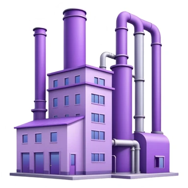 Minimalistic factory building in light purple and violet tones, with only 1 pipe sticker