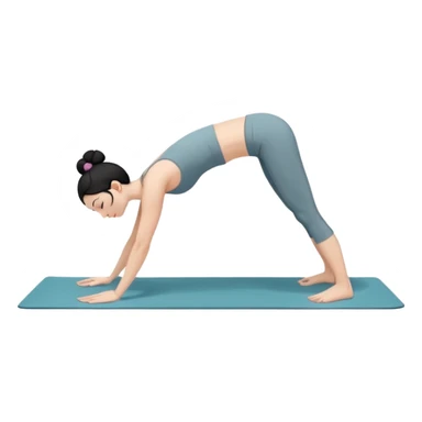 white girl with black long hair in a messy bun doing yoga position - downward facing dog sticker