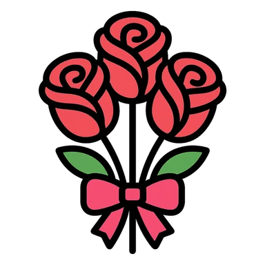 minimalist bouquet of roses with pink-reddish ribbon sticker