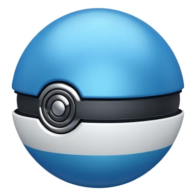 blue pokeball emoji, top half is a more saturated blue, bottom half is white, black stripe, with a metallic sheen, with a matte finish sticker