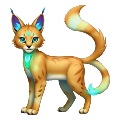 An iridescent transparent luminescent colorful lynx-caracal-serval-fakemon-Digimon-creature-hybrid sticker