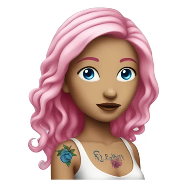 White lady with hot pink long hair, blue eyes, tattoos sticker