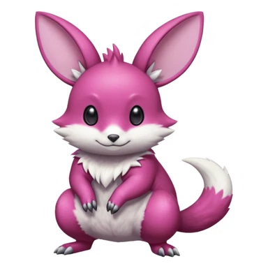 Shiny smooth silky Magenta Minccino-Zeraora-Emolga-Vernid-Sergal-Fakémon-Chinchilla-fusion-hybrid-animal-creature, full body sticker