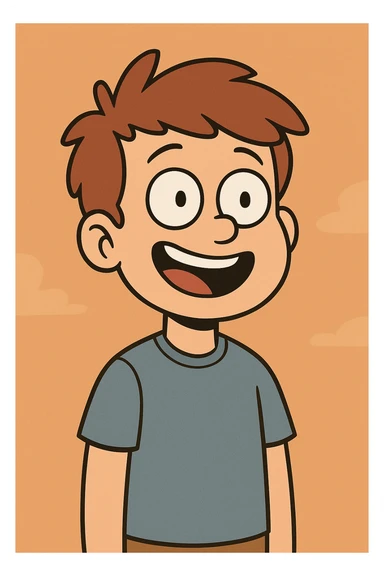 a boy in cartoon style with cheerful expression, simple background sticker