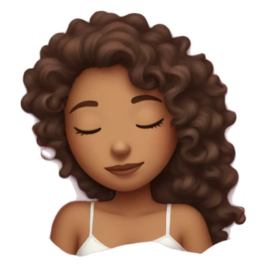 curly brunette girl light skin sleeping in pink sheets sticker