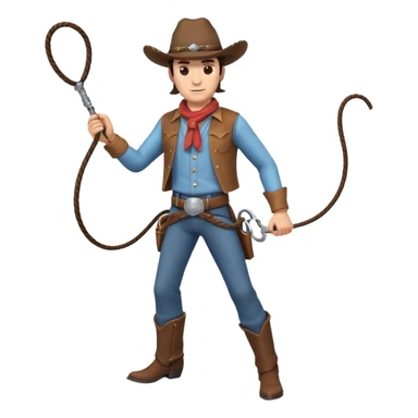 cowboy man holding a whip, dynamic pose, western outfit, adventure vibe, 3D cartoon, mobile game icon style, clean background, no text, no watermark
 sticker