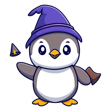 Cute penguin wizard casting a spell sticker