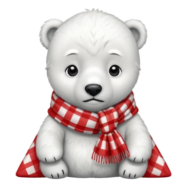 baby Polar Bear, sad, wearing red Checkered Triangle scarf sticker