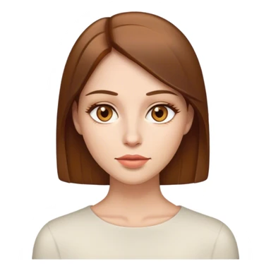 Mujer con pelo castaño ojos de color miel y cabello liso blanca con labios delgados como una linea sticker