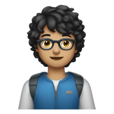 young muselim with short black hair blue glasses and black eyes in plane sticker