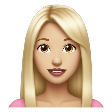 Beautiful woman pink lips with long blonde hair, straight blonde bangs and hazel eyes, happy expression sticker