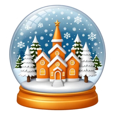 Orange Christmas village snow globe сделай полностью белым: основа шара белая, 3 белых дома и 2 белых елки внутри с золотыми снежинками sticker