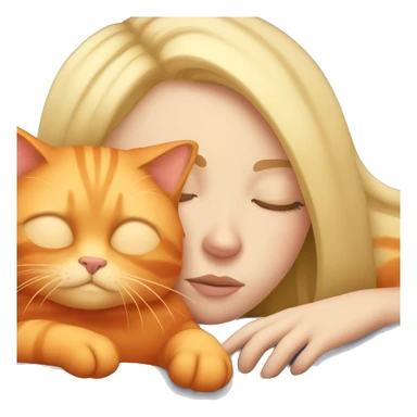 Blonde girl sleeping with orange cat sticker