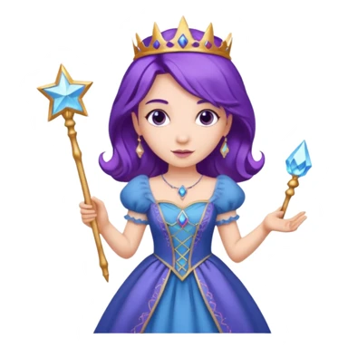 Princesses with Magic Wand in Purple Hair, blue dress sticker
